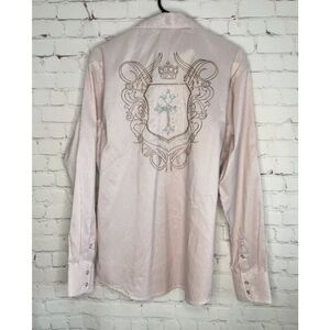 Platini Mens Large Shirt Button Down Long Slv Cotton western‎ cross embroidered